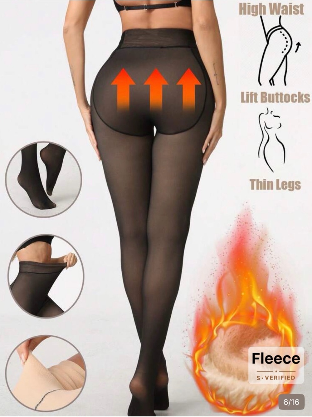 SHEIN Black Fleece-Lined High Waist Shaping Tights